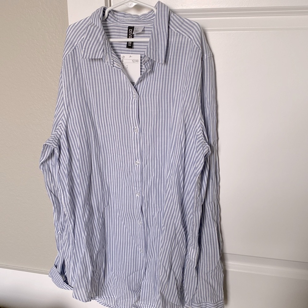 H&M Linen Striped Button Down Shirt Size S